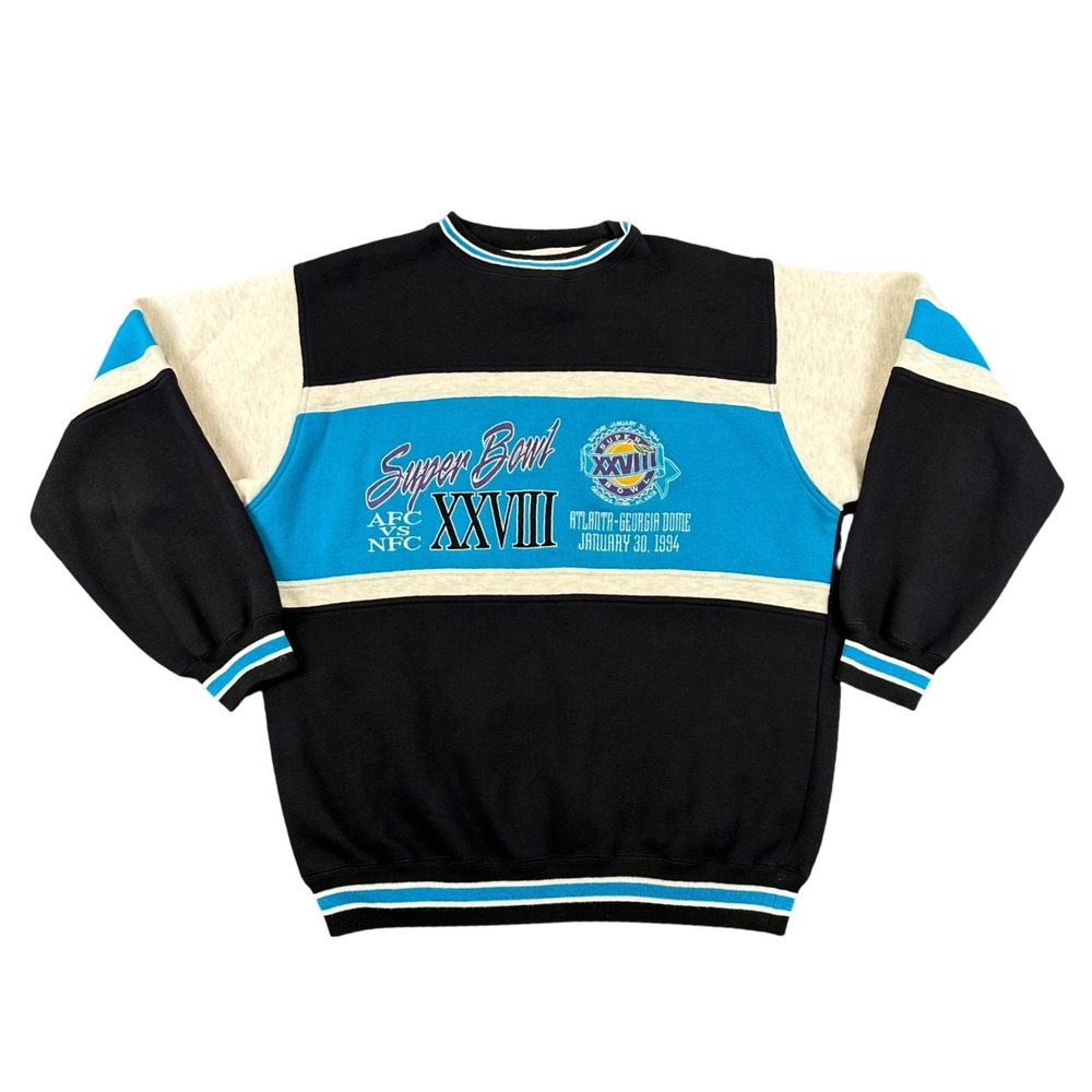 Vintage 90s Logo 7 Super Bowl XXVIII Sweatshirt Mens XL Black White Blue 1994